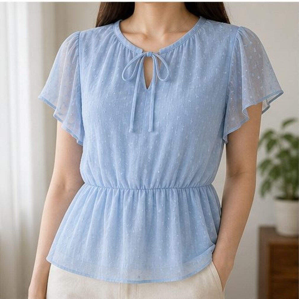 Blue Ruffle Blouse - Picture 2 of 6